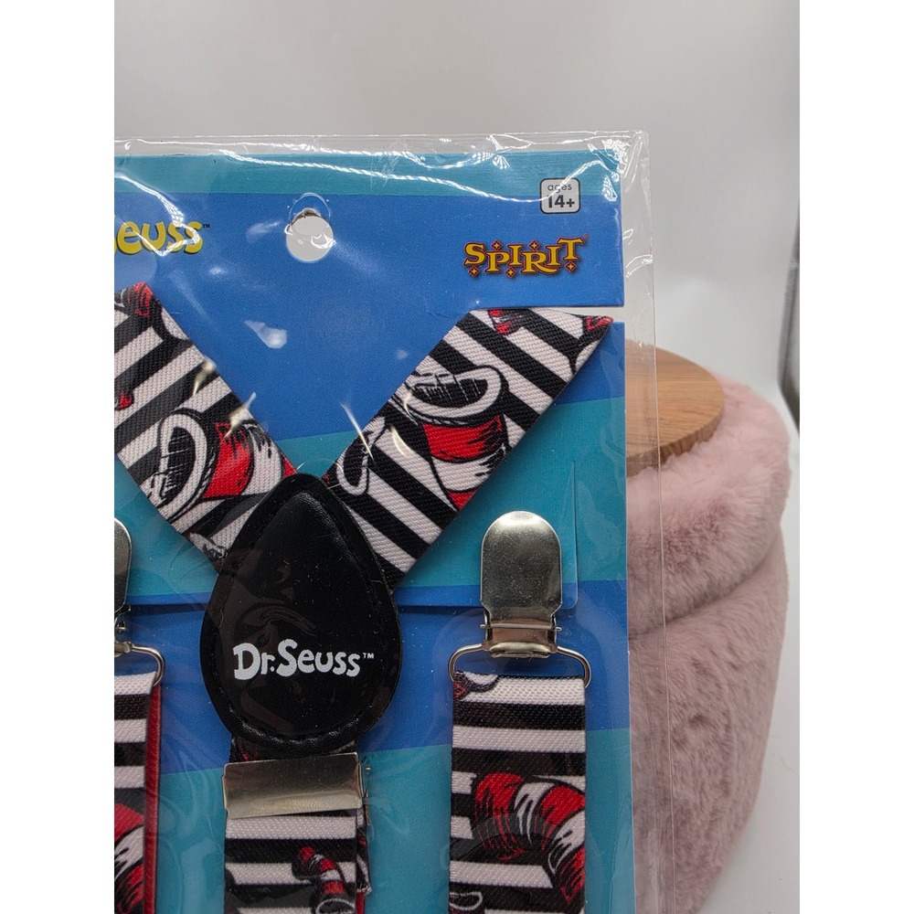 Spirit Halloween Dr. Seuss Suspenders and Pin Set Black and Red Halloween - Picture 3 of 12